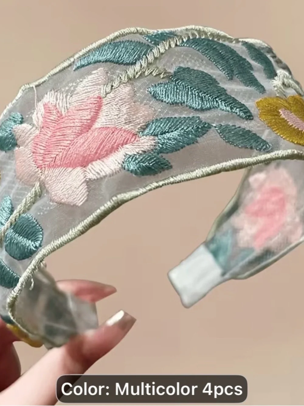 4 Embroidered spring/summer Floral Ribbon Bundle -Ethnic Multicolor-wide Brimmed